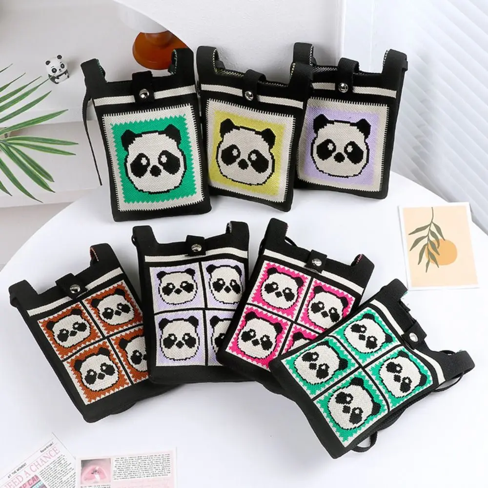 

Милая женская мини-сумка для телефона ручной работы с рисунком панды, вместительная вязаная сумка на запястье с узлом для девушек