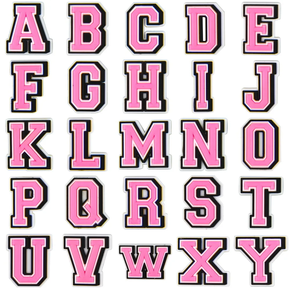 1PCS Pink Alphabet Croc Charms Letters Shoe Decorations Rubber  Accessoriesfor Girls Women Wristband Hole Slipper Decor
