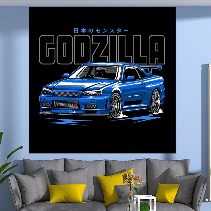 Description Picture 5 of itemJdm Racing Japanese Game  Night  Sports Blanket Decorative Tapestry Bedroom Background Polyester