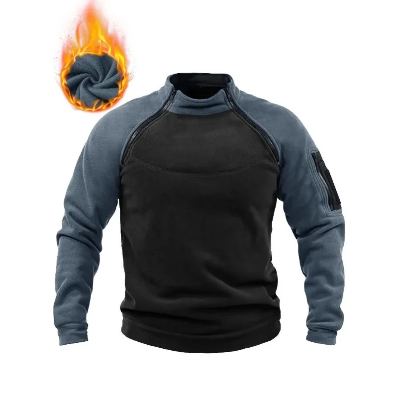 Pull Polaire Thermique Homme Tactique – Sweat à Capuche, Col Henley, 1/2 Zip, Motif Colorblock