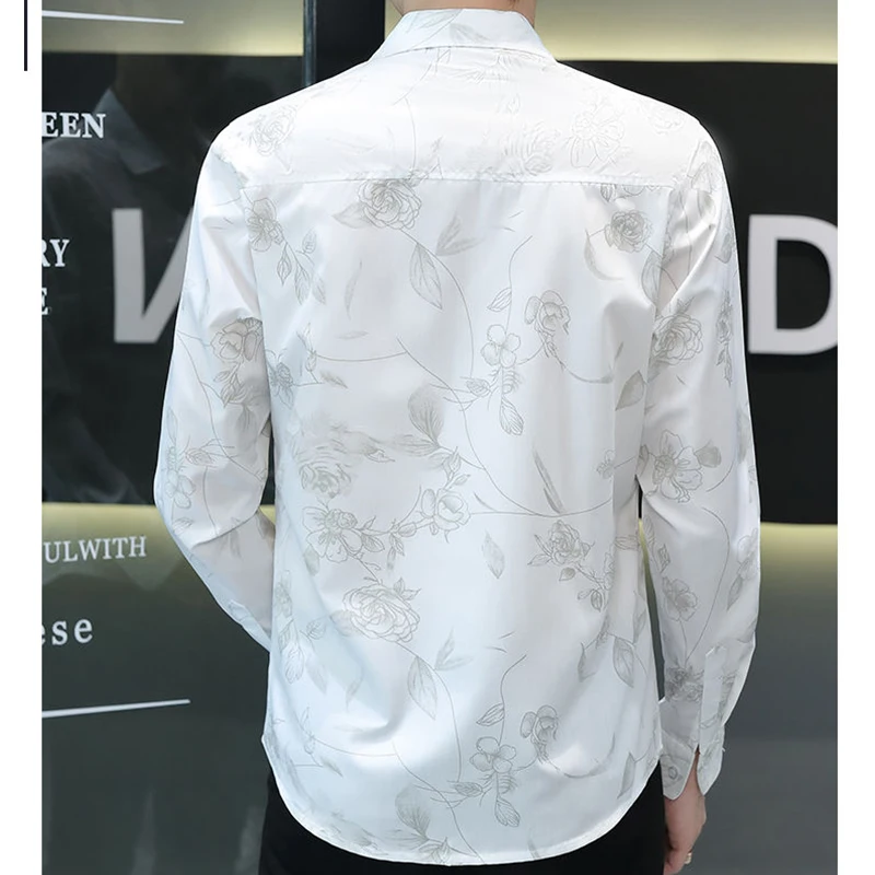 Spring Autumn Polo-neck Printing Loose Casual Blouse Male Long Sleeve Fashion All-match Cardigan Top Men Buttons Bottoming Shirt