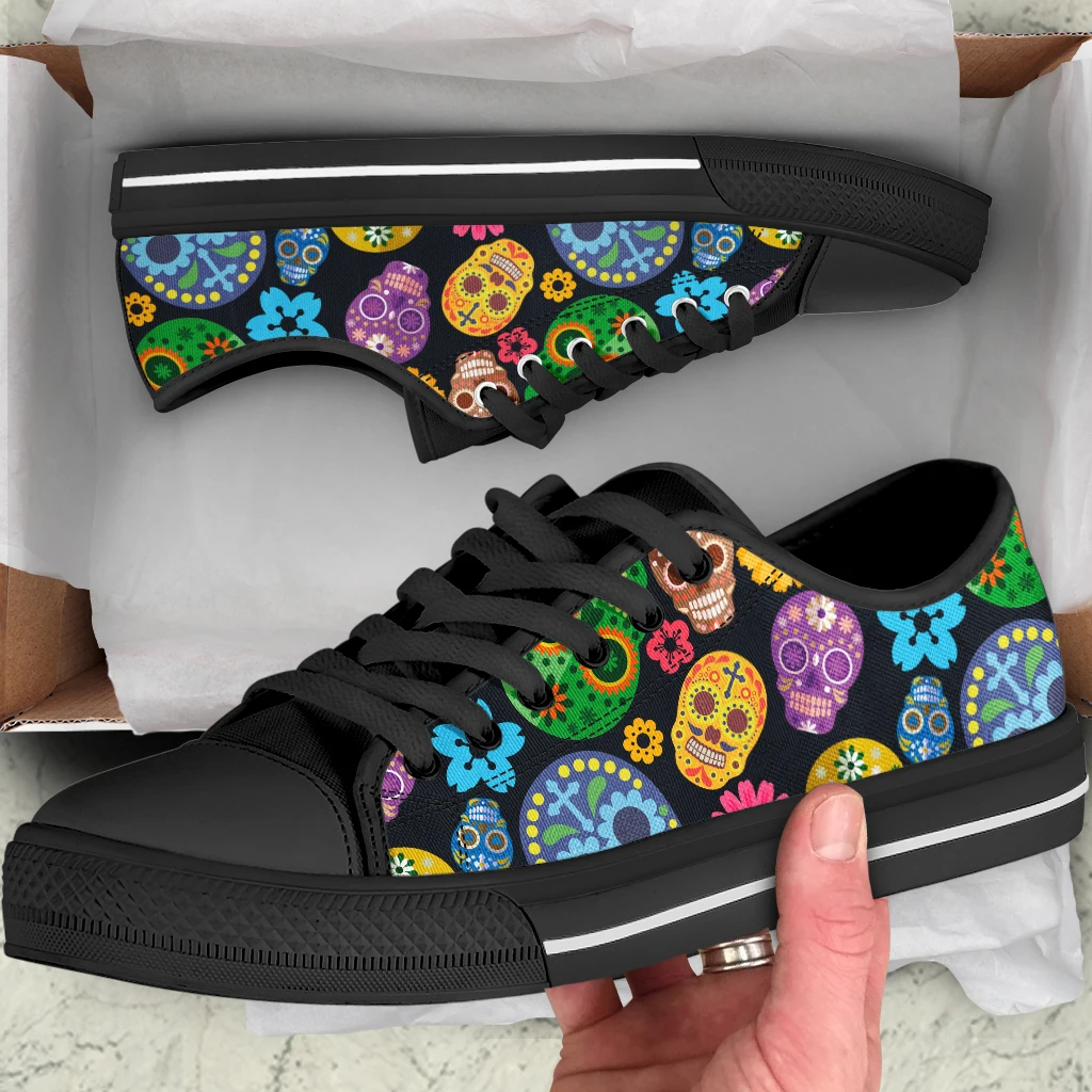 Black Colors Mexican Sugar Skull Women's Canvas Shoes Casual Sports Shoes Low Top Canvas Fashion Designer Unisex Sneakers