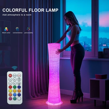 Paper lamp, RGB color-changing LED smart lamp, remote control, floor lamp, suitable for living room, bedroom and game room. 2