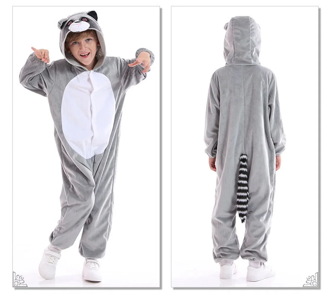 performance Animal Role Play raccoon Cosplay grey jumpsuit Costume Outfit Funny Kid Halloween tail
