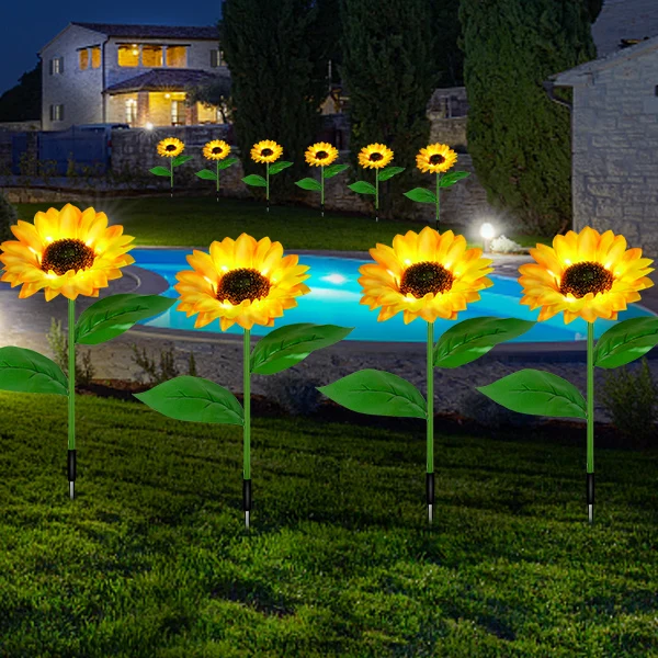 10 Pack Outdoor Solar Sunflower Lights Garden Decor Waterproof Decorative Garden Stakes Christmas Patio Yard Pathway Wedding