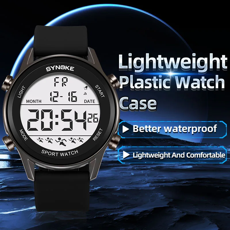 SYNOKE Men Outdoor Sports Multifunctional Waterproof Large Screen Display Luminous LED Digital For Men Fashion Silicon Watch view 4
