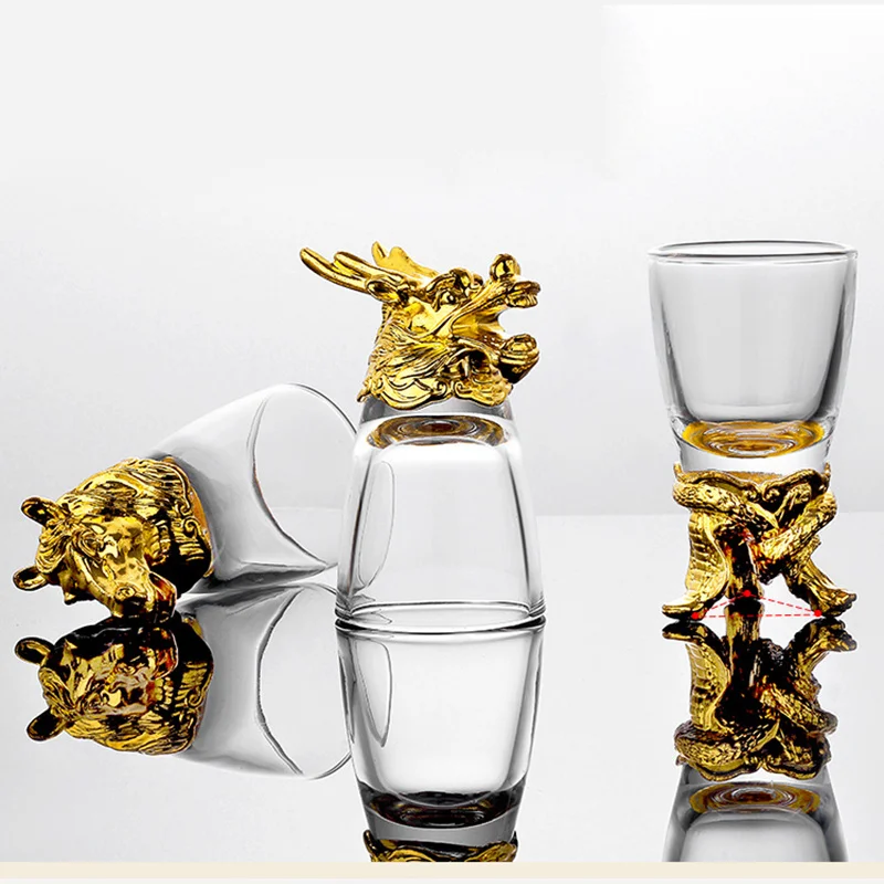 Gold Plated Animal Head Glass Wine Glass Craft Gift Wine Dispenser Vodka Zodiac Set Home Decoration