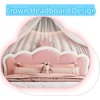 Full Size Upholstered Princess Bed with Crown Headboard, Full Size Platform Bed with Headboard and Footboard Suitable for girls 4