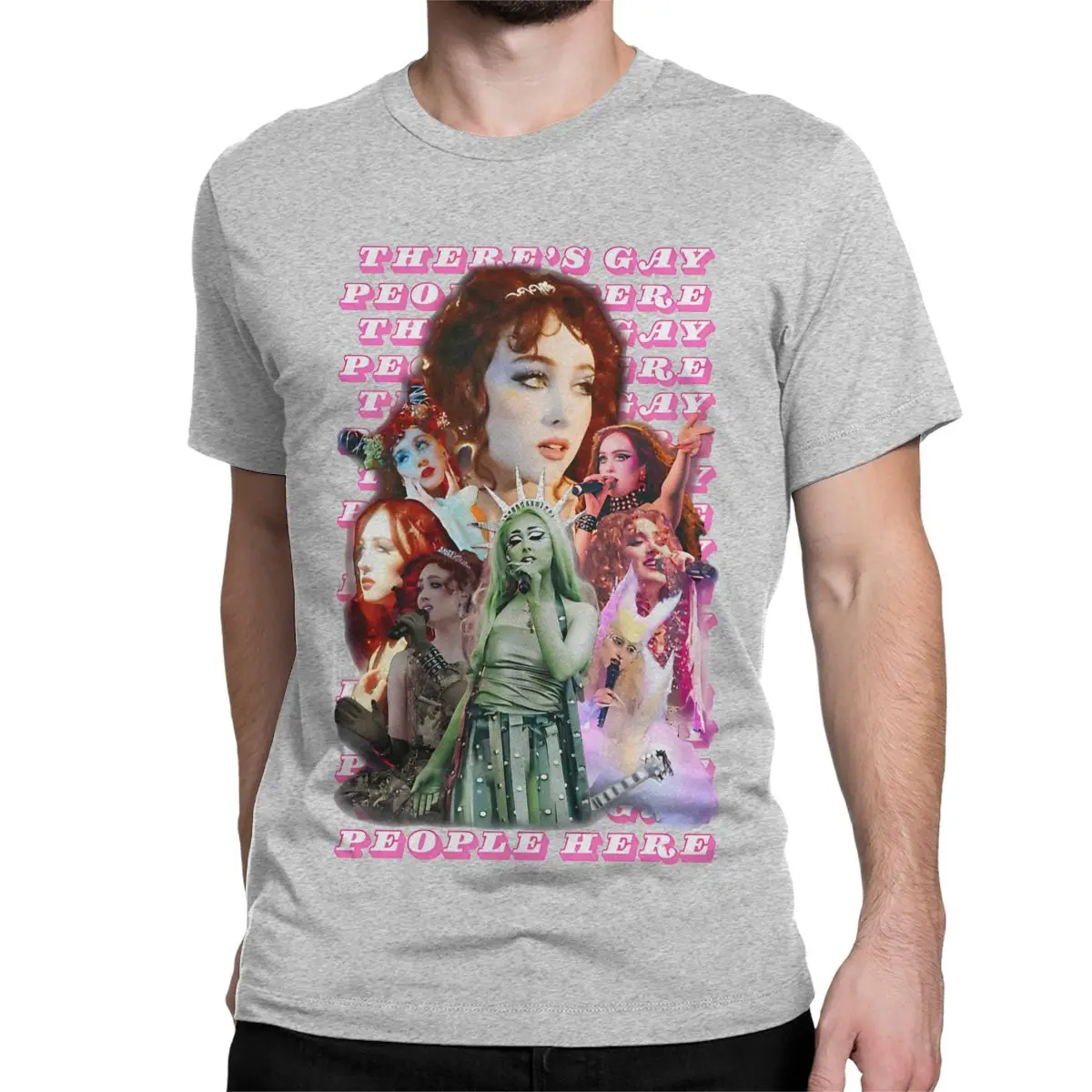 thumbnail image 1 of Camisetas de algodón para hombre Chappell Roan "Hay gente gay aquí". Camisetas de cantante y música, tallas 4XL, 5XL y 6XL., 1 of 7
