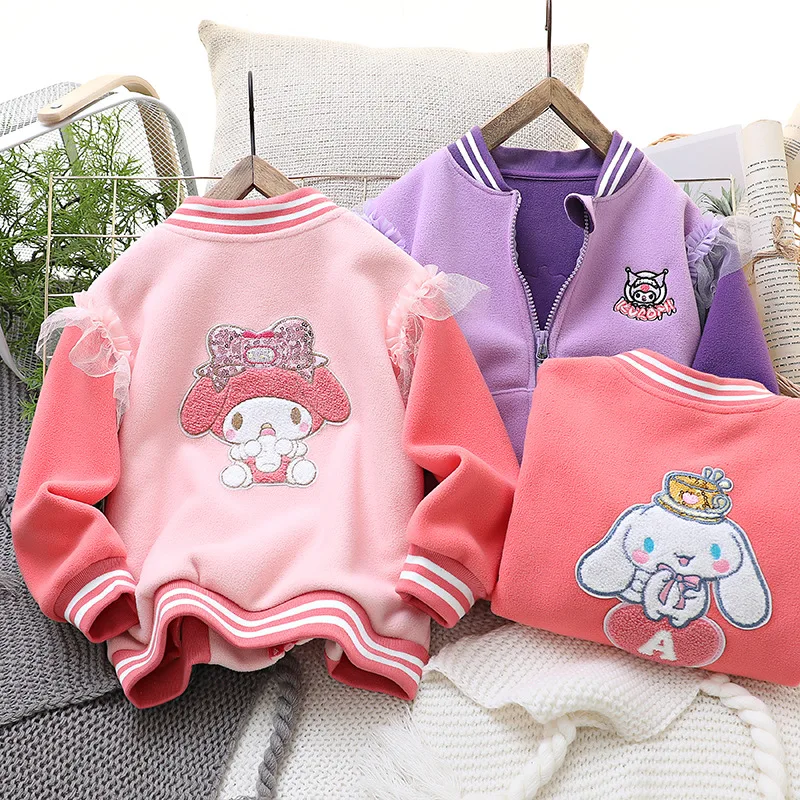 

Kawaii Sanrio Cinnamoroll Anime Children Autumn Fleece Long Sleeve Coat Girly Heart Cute My Melody Kuromi Clothing Toys for Kids