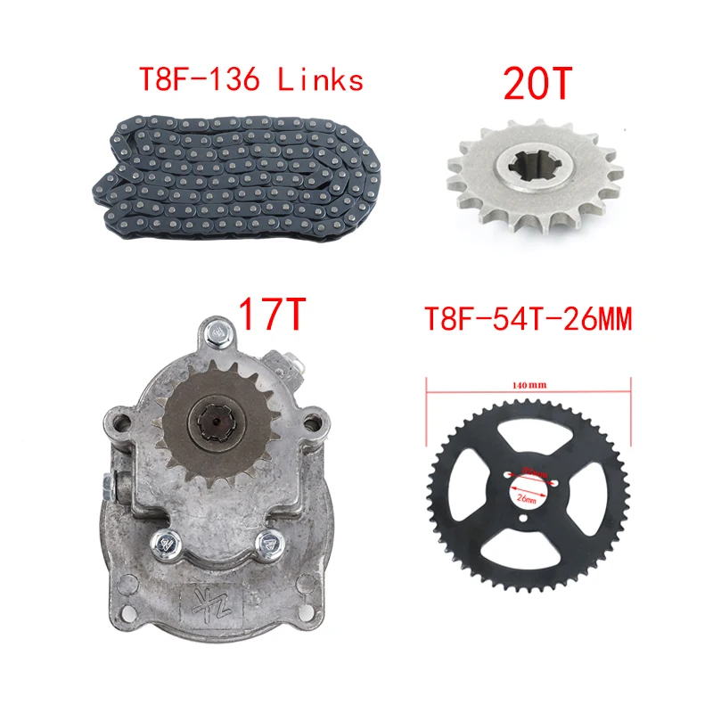 T8F Clutch Drum Gear Box Sprocket With Chain for 33cc 43cc 49cc Ty Rod II Go Kart Mini Moto Dirt Bike Scooter Xtreme ATV buggy