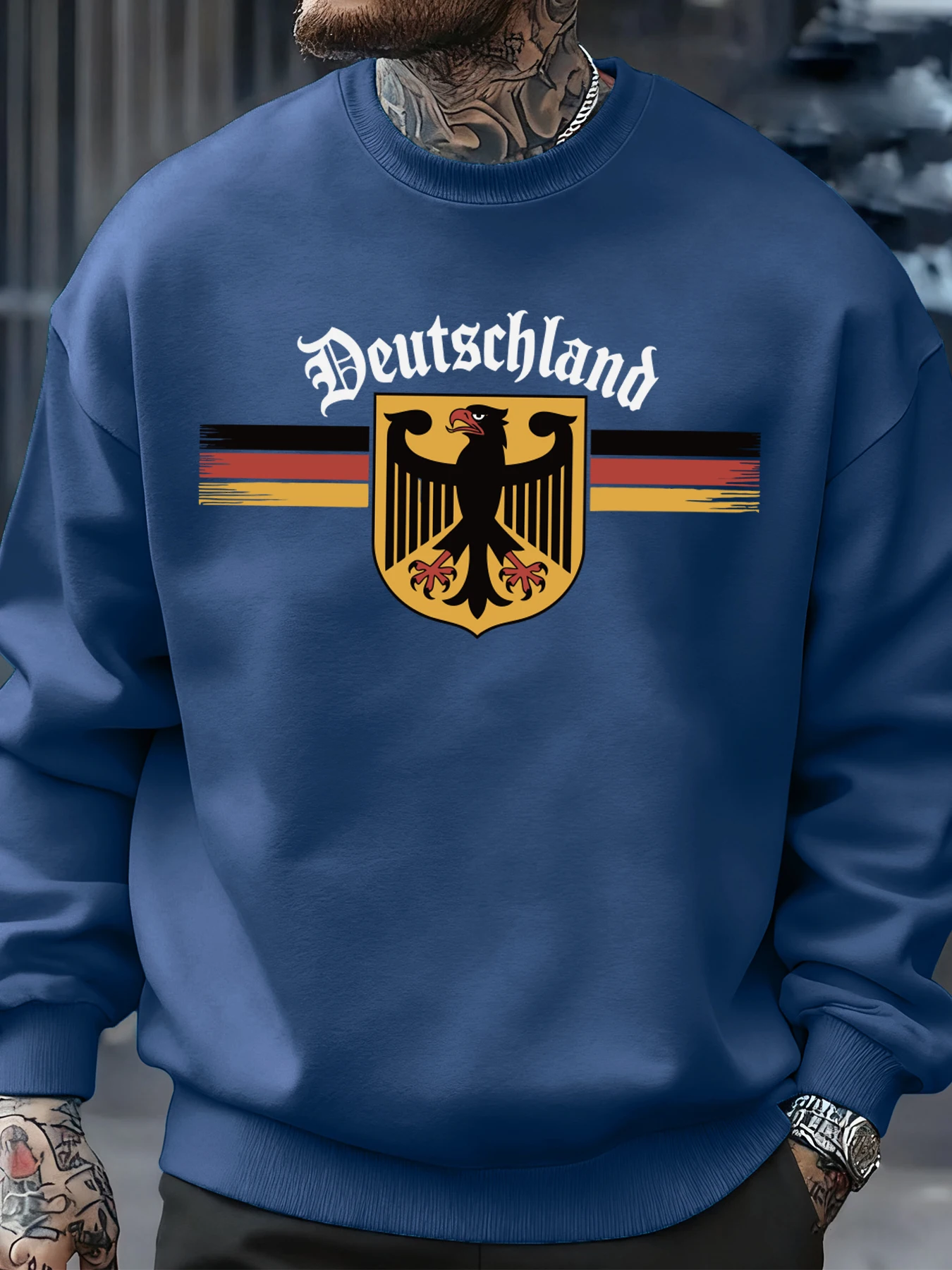 Deutschland National Emblem Bedrucktes Sweatshirt Herren Herbst Hip Hop Pullover Rundhals Fleece Top Übergroßer Street Trainingsanzug – Detail 9