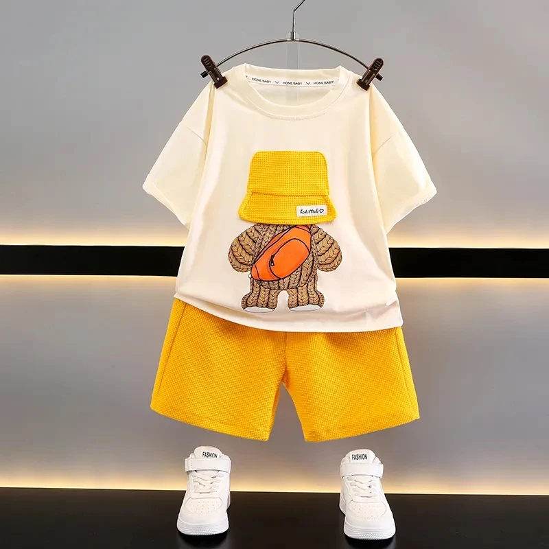 

2-9Y Boys Summer Suit New Children's Baby Cartoon Short Sleeve T-shirt Shorts Handsome Casual Set Kids Outfits