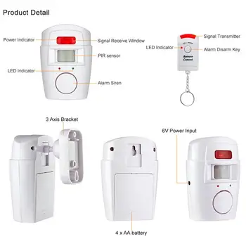 Wireless Motion Sensor Detector Alarm for Home Door Window Garage Alarm Security System 120dB Loud Siren with 2 Controls 5