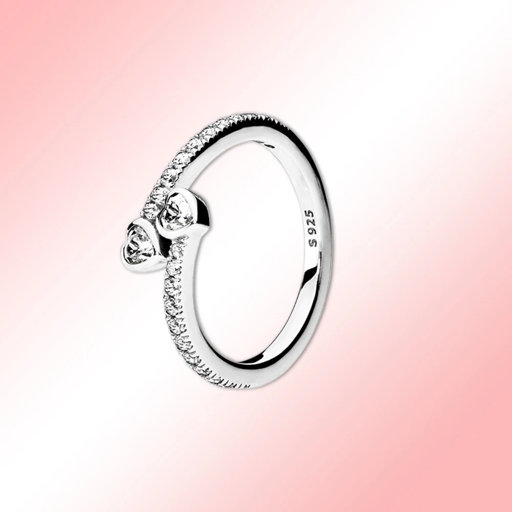 Doppio Cuore Scintillante Anello Pandora S925 Gioielli In Argento Per Le Donne Elegante Regalo Di Gioielli Di Semplicità Di Moda