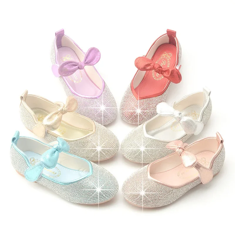 Girls Kids Leather Shoes Girls Princess Glitter Dress Wedding Party Shoes Butterfly Silver Gold for Child Girl