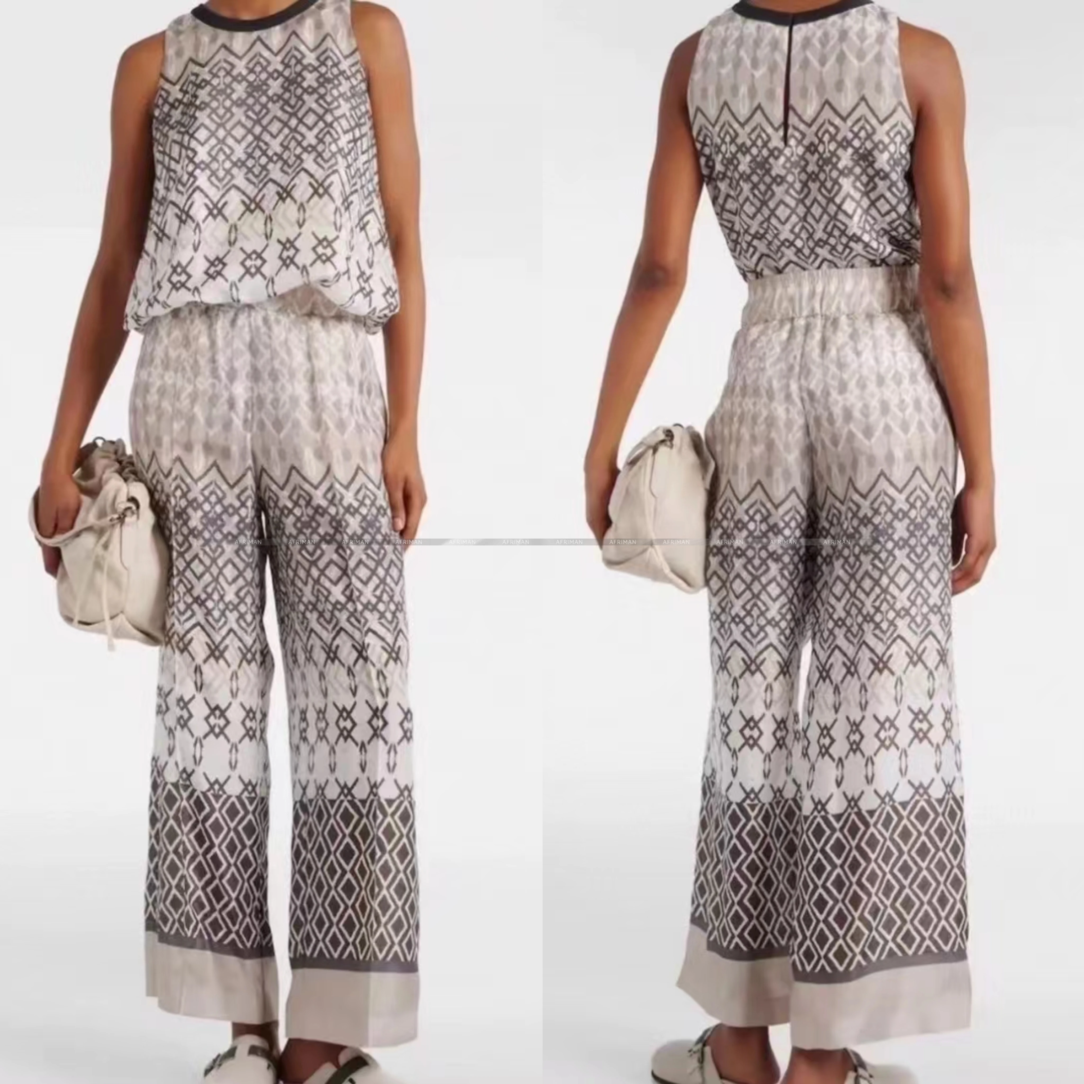 Mishow Solid Sleeveless Top & High Waist Wide Leg Pants Set MXE33T0547