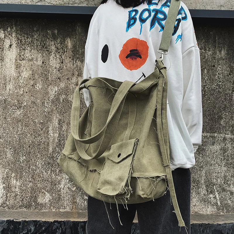

Vintage canvas shoulder bag crossbody irregular old men's and women's dual-use large capacity