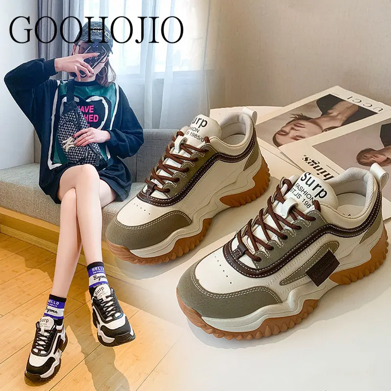 

Sneakers College Style Shoes Women Vulcanize Shoes Light Thick-soled Sports Casual Shoes Women Comfortable Lace-up Breathable