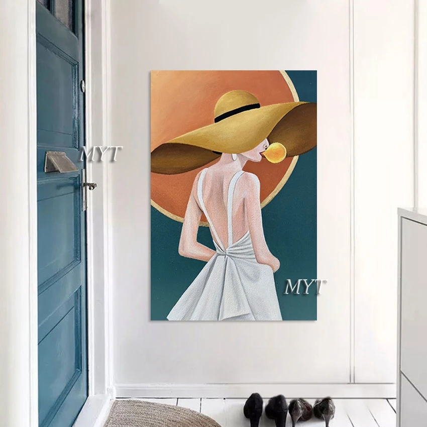 

New Design Abstract Pictures Home Decor Wall Art White Slip Dress Sexy Girl Hand Painting On Canvas Handmade Artwork Frameless
