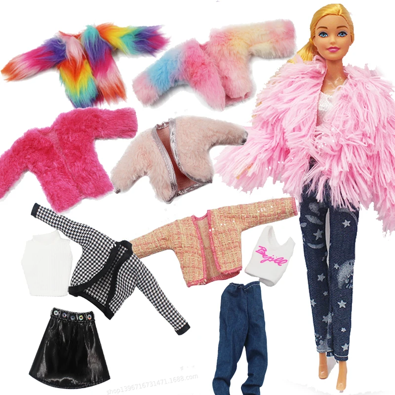 Fashion 1/6 Clothes for 30cm Barbie Doll Extra Accessories Bebe Reborn Sweater Rainbow Overcoat Hat Pants Suit Toys for Girls hdy91 barbie extra мини куклы и приключения друзей животных