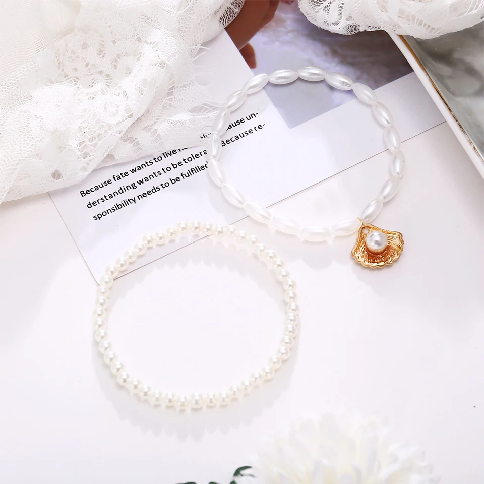 Fashion Accessories Simple Artificial Pearl Scallop Shell Pendant Anklet Creative Retro Footwear Beach Ankle Bracelet