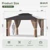 Aluminum Frame Permanent Pavilion with Curtains and Netting, Outdoor Polycarbonate Gazebo, Double Roof Canopy, Garden Sofas 4