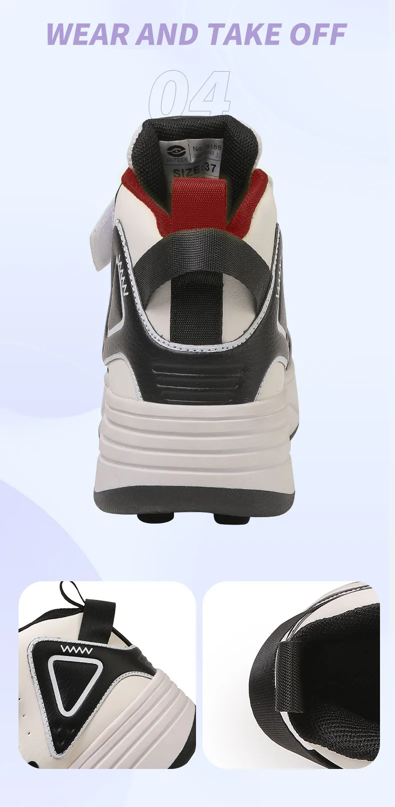 Children Roller Skates - Kids 4 Wheel Shoes With TPR Outsole & Hook And Loop Closure