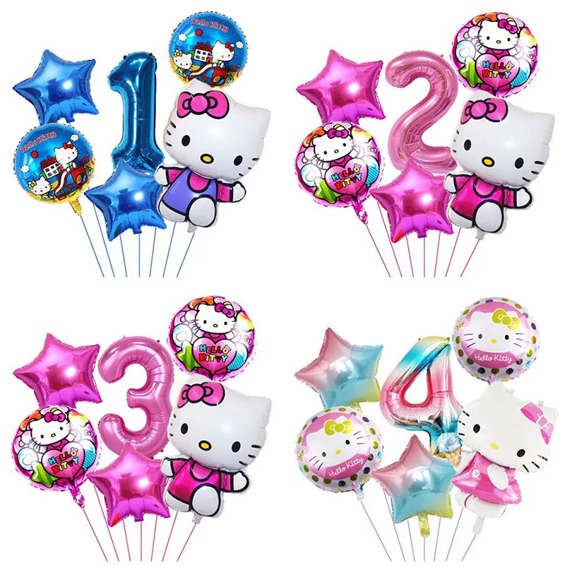 Cartoon Hello Kitty Palloncini Ad Elio Cute Cat 32 Pollici Numero Baby Shower Girl Foil Globos Decorazioni Per Feste Di Compleanno Giocattoli Per Bamb