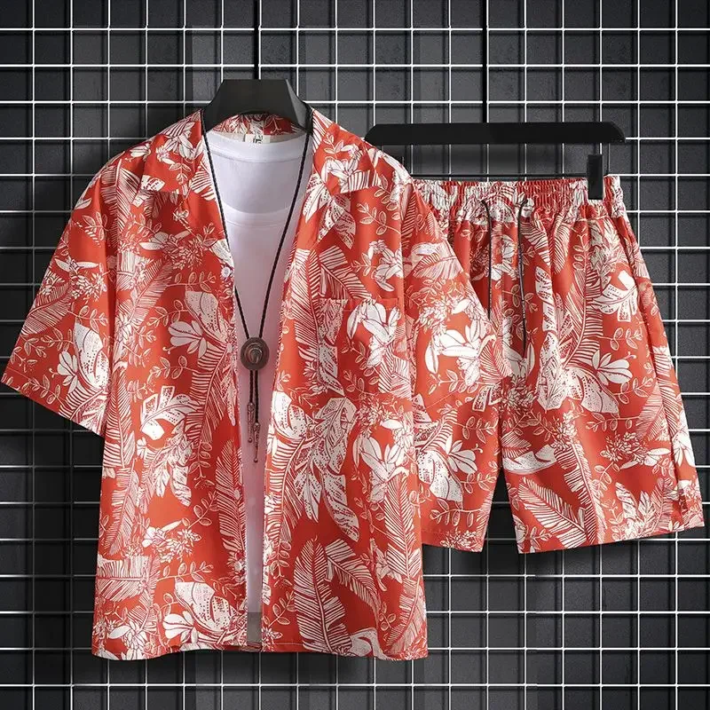thumbnail image 1 of Conjuntos de camisas para hombre, conjuntos de playa blancos, conjunto de 2 piezas, conjunto coreano de dos camisetas, pantalones cortos, trajes para hombre, elegantes, 5xl, elásticos, sueltos, fresco, 1 of 5