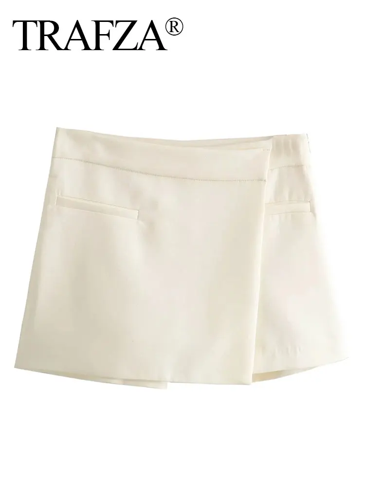 HH Women Mini Skirt Shorts Side Zipper Asymmetrical High Waist Slim Short Skirts Summer Woman Elegant Solid Chic Shorts