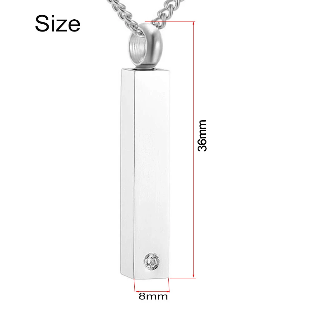 Custom Stainless Steel Vertical Cubic Bar Container Urn Memorial Pendant Necklace Ash Keepsake Cremation Jewelry Hypoallergenic 6