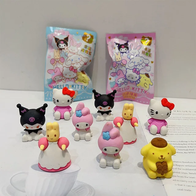 32pcs Sanrio Blind Box Doll Eraser Cartoon Cute Hello Kitty My Melody Kuromi Eraser Mystery Box Student Stationery Birthday Gift 6