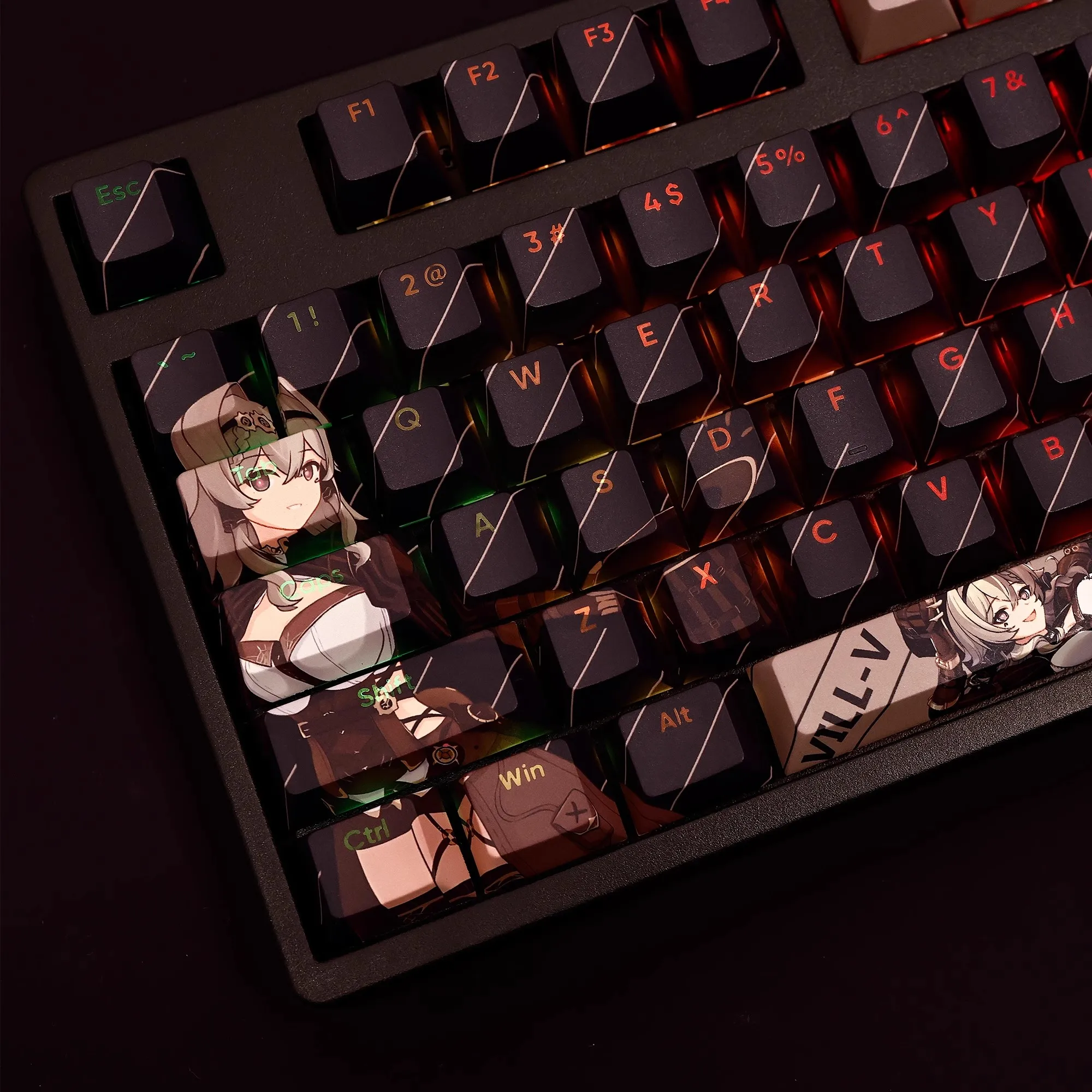 Anime Gaming Keycaps Grupo Keycap Pbt Dye Subbed Backlit Teclado Honkai Impact Vill-v Ansi 61 87 104 108 Chaves - Imagem 5