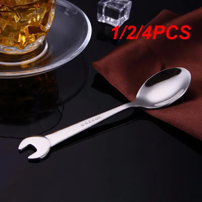 1/2/4PCS Creative Wrench Shape Tea Fork 304 Stainless Steel Dinner Spoon Coffee Cutlery Set Tableware Family Camping Kitchen stainless steel spoon portable cutlery silverware set