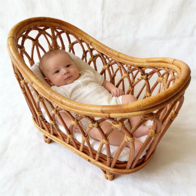 Newborn Studio Shooting Props 1pc Handmade Rattan Retro Photography Basket Practical Furniture Baby Photo Growth Souvenir Gift