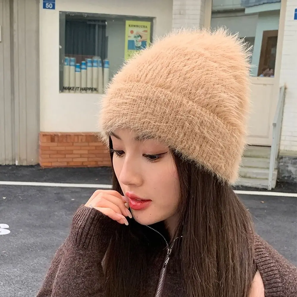 방풍 토끼 울 모자, 고품질 니트 모자, 플러스 단색 빈티지 우아한 모자, 파티 선물, 야외 따뜻한 모자