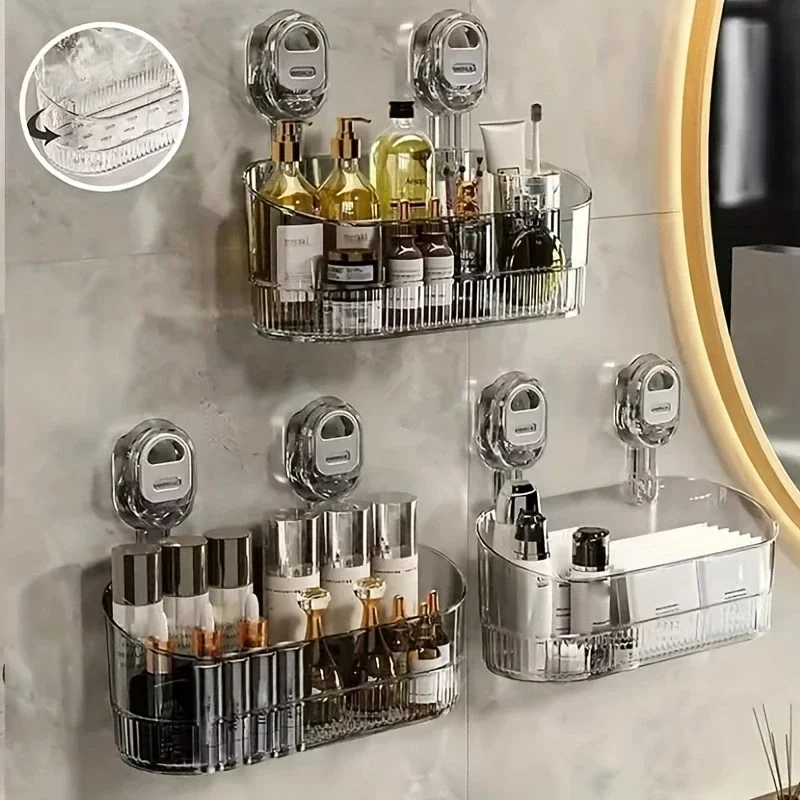 No Drill Bathroom Suction Storage Box Powerful Suction Cup Storage Rack Corrugated Cup Holder Shower Shelf
