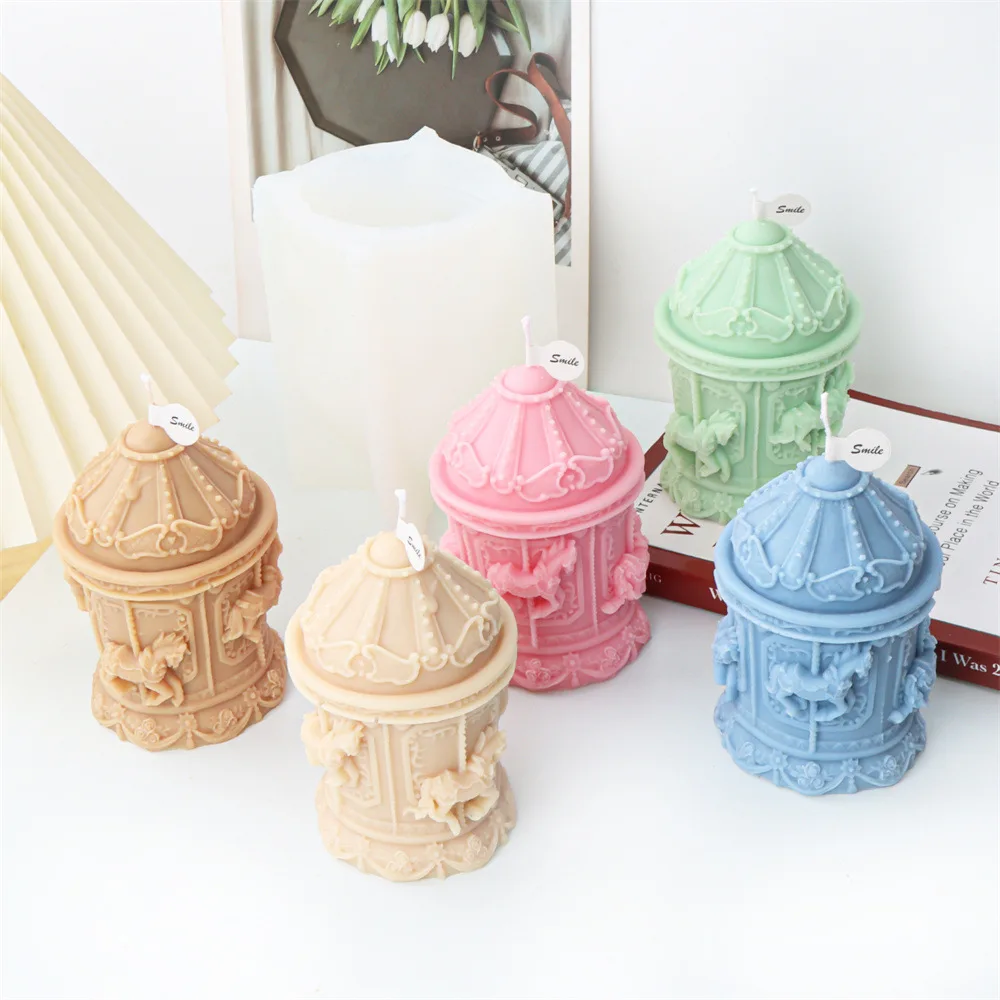 

3D Scandinavian Retro Cylinder Carousel Candle Mold DIY Christmas Creative Ornaments Resin Epoxy Cute Aroma Plaster Home Decor