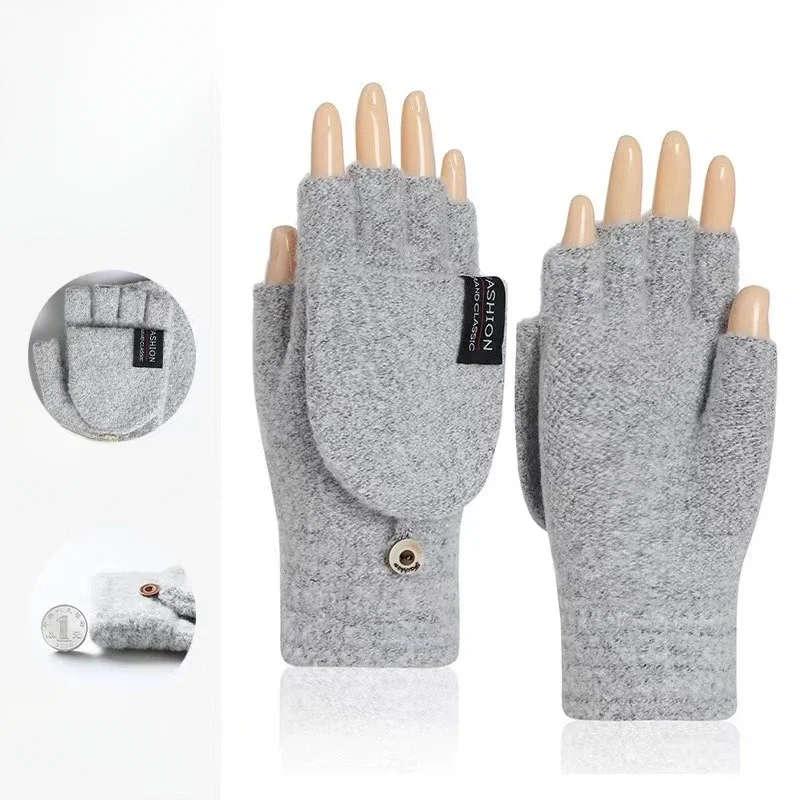 Winter Mitten Warm Knitted Fingerless Gloves Flip Mittens for Men Women Student Boys Girls Half Finger Gloves Thicken