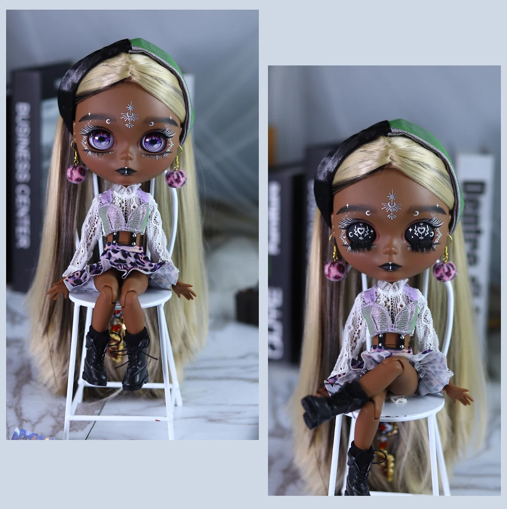 Eloise – Premium Custom Neo Blythe Doll with Multi-Color Hair, Black Skin & Matte Cute Face 19
