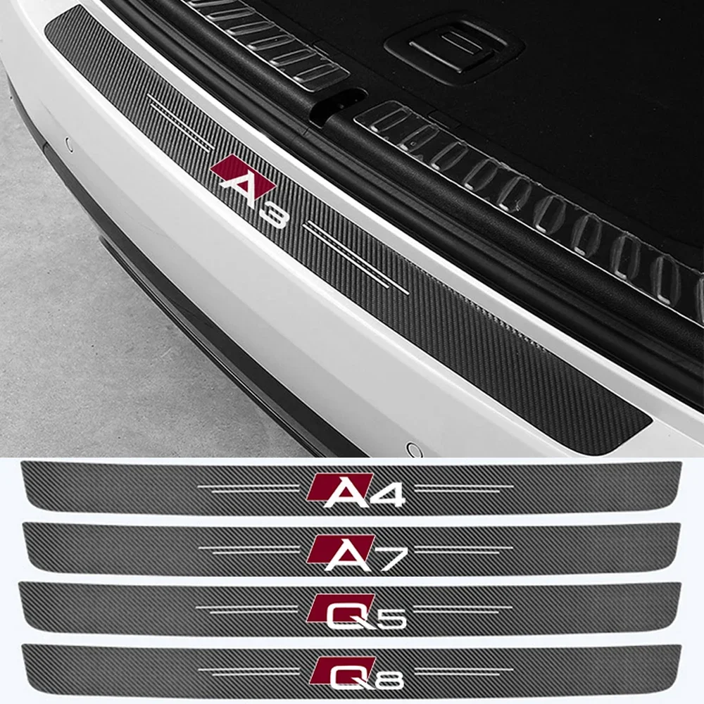 1Pc Car Rear Door Trunk Bumper Sticker Decalcomanie Protettive In Pelle In Fibra Di Carbonio Per Audi A3 A4 A5 A6 A7 A8 Q3 Q5 Q7 Q8 Accessori