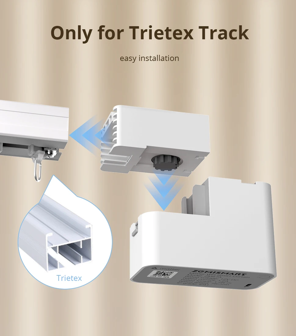 Matter Over WiFi Mini Electric Curtain Motor for Trietex Track Support Home Assi