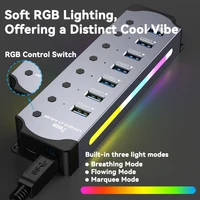 High Speed RGB 7 Ports USB 3.0 HUB Individual Switch 3.0 Adapter Multiport USB A Splitter Aluminum USB Hub For Computer Laptop 2