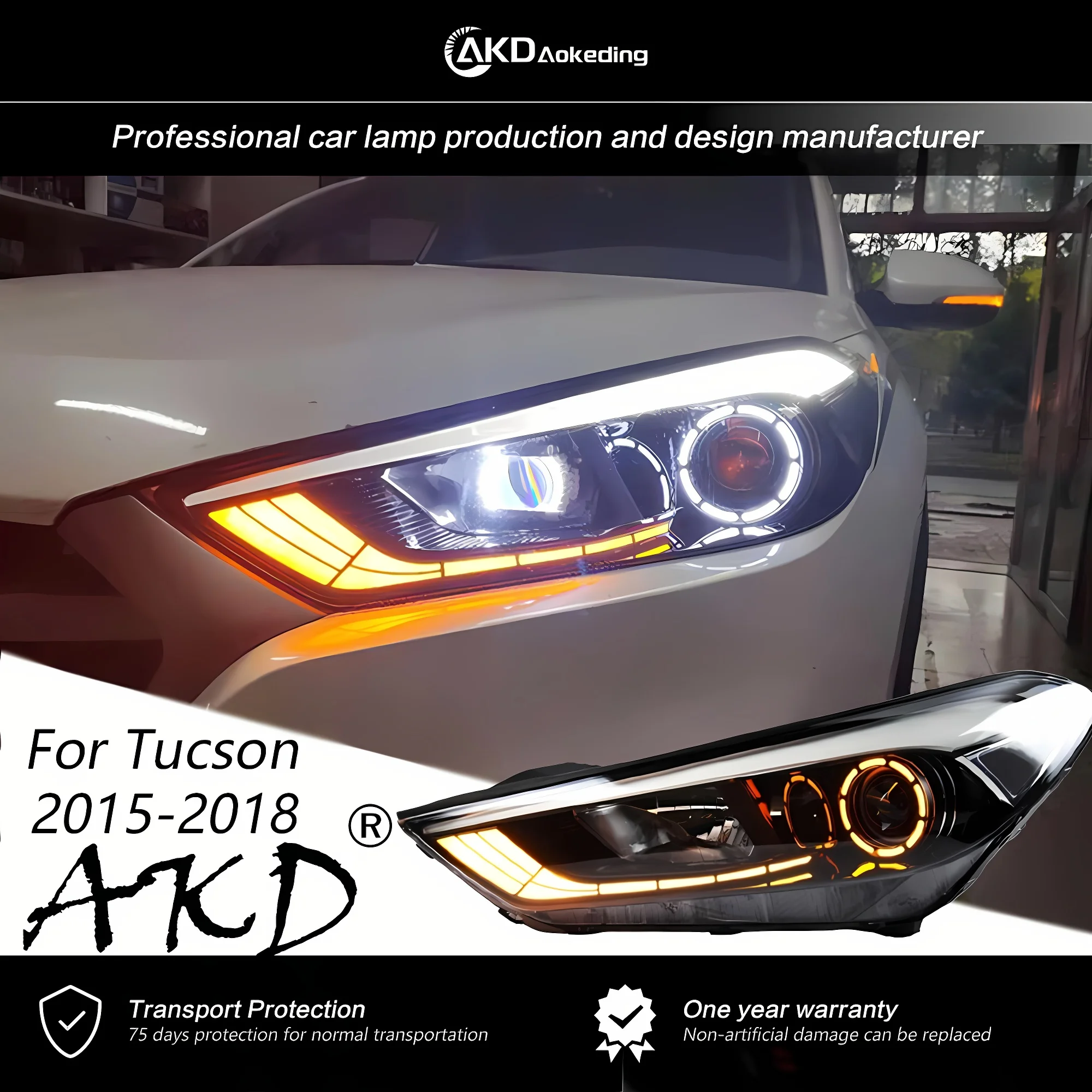 

For Hyundai Tucson 2015-2018 Head Lamp Car Accessory Fog Lights Day Running Light DRL H7 LED Bi Xenon Bulb Tucson Headlights