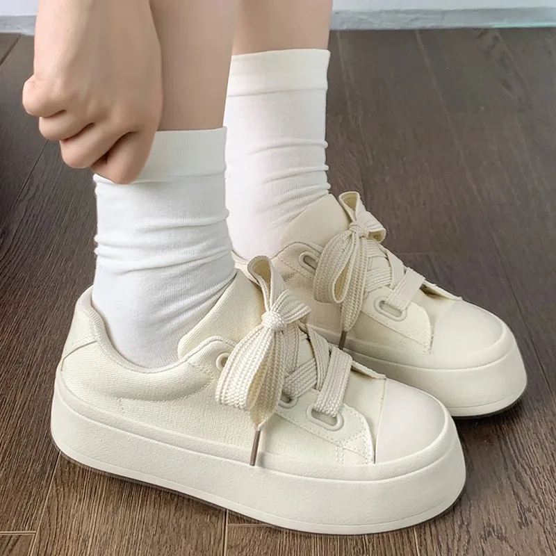 White Shoes for Women Canvas Sneakers Women Casual Platform Sneakers Fashion Student Vulcanized Shoe 2025 New Instagram Footwear