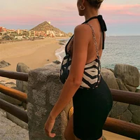Sexy Bandage Bodycon Dress 2024 Women Solid Hang Neck Backless Mini Dress Retro Party Nightclub Buttocks Elegant Clothes Vestido - Image 5