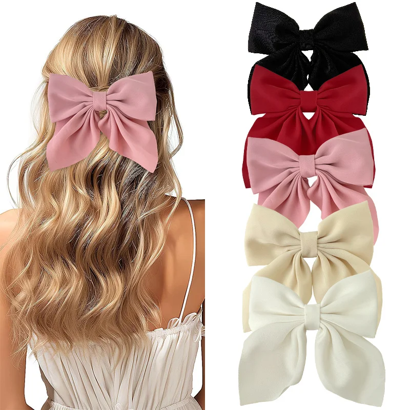 2/3/4/5 Stück Mädchen-Modefarben, kurze Schleifen-Haarspangen, weiche Haarnadeln mit klassischem Schwanz, Vintage-Haarspange aus Metall, Seidenstirnband, E