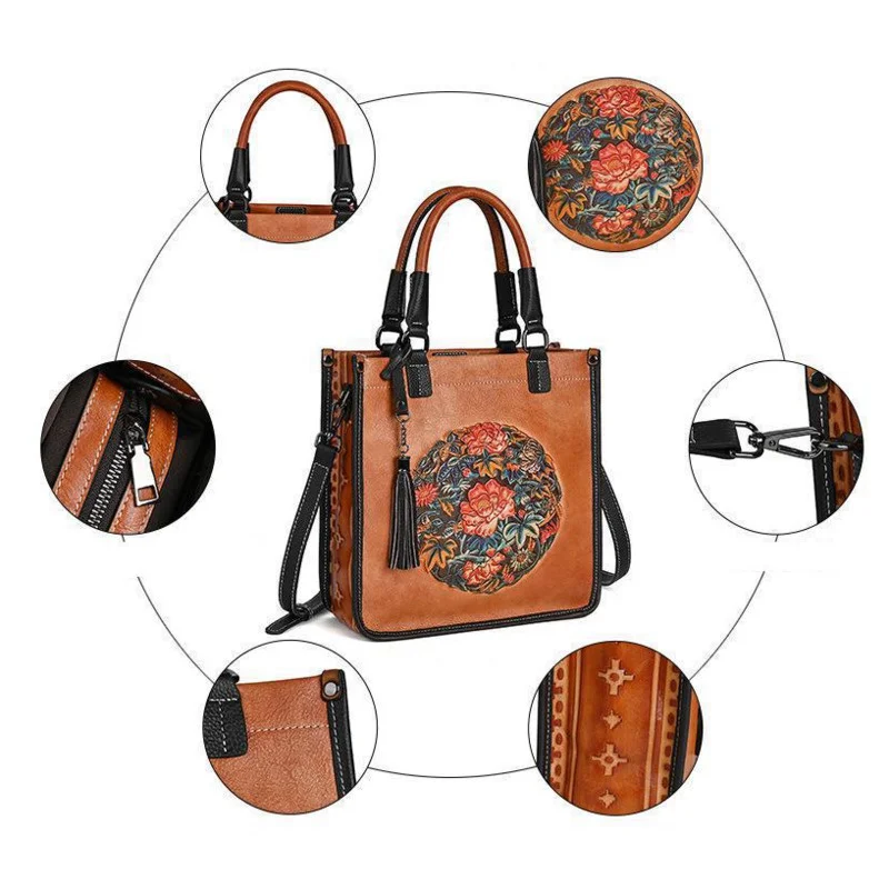 MOTAORA Large Capacity Ladies Casual Tote 2023 New Retro Embossed Women Handbags Genuine Leather Woman Shoulder High Quality Bag