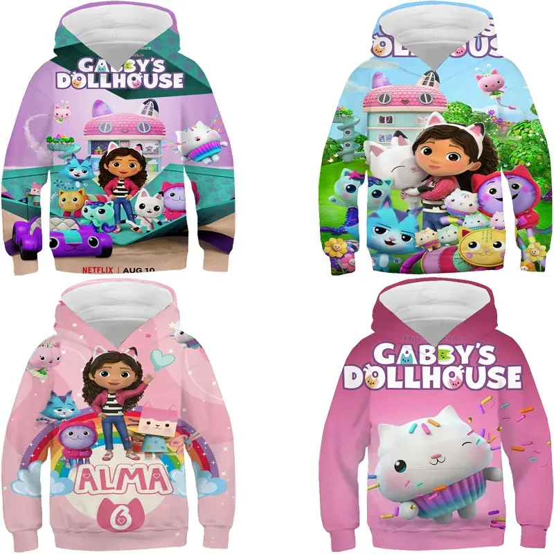 

Kids Gabbys Dollhouse Hoodies Children Clothes Cute Cartoon Sweatshirt Boys Girls Autumn Tops Gabby Cats Print Pullover Sudadera